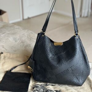 Authentic Burberry Shoulder Bag with gold accents in Black signature leather